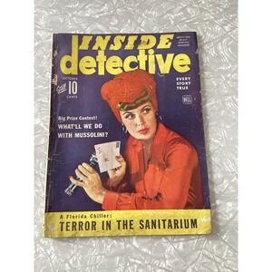 Vintage Inside Detective Magazine October 1943 Dell True Crime Pulp Mussolini